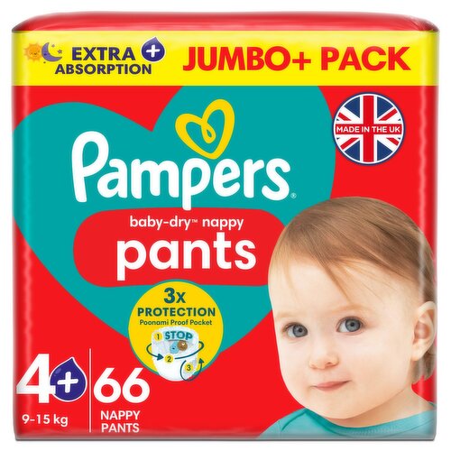 Pampers Baby-Dry Nappy Pants Size 4+ Jumbo+ Pack (66 Piece)