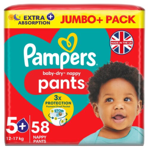 Pampers Baby-Dry Nappy Pants Size 5+ Jumbo+ Pack (58 Piece)