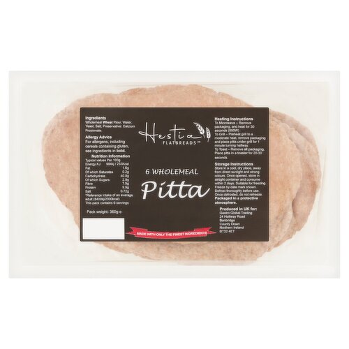 Hestia Wholemeal Pittas 6 Pack (360 g)