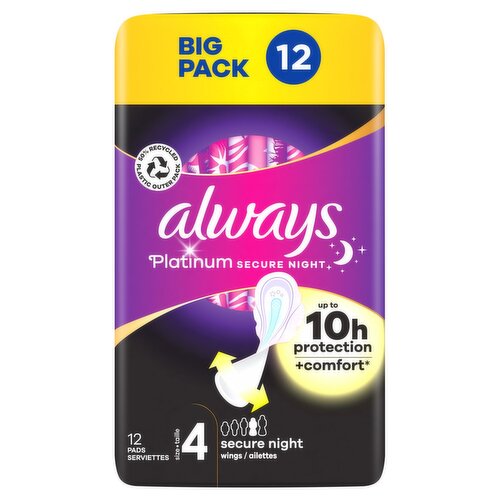 Always Platinum Secure Night Sanitary Towels Big Pack Size 4 (12 Piece)