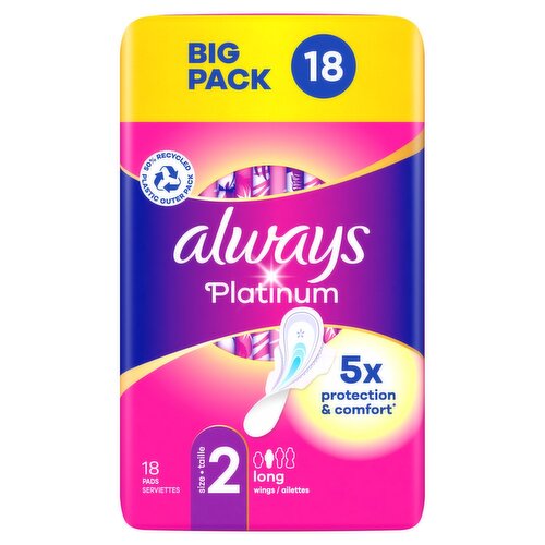 Always Platinum Long Winged Sanitary Towels Big Pack Size 2 (18 Piece)