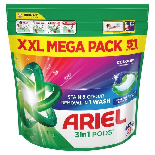 Ariel Colour 3in1 Laundry Pods 51 Wash XXL Mega Pack (51 Piece)