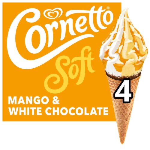 Cornetto Mango & White Chocolate Ice Cream Cones 4 Pack (140 ml)