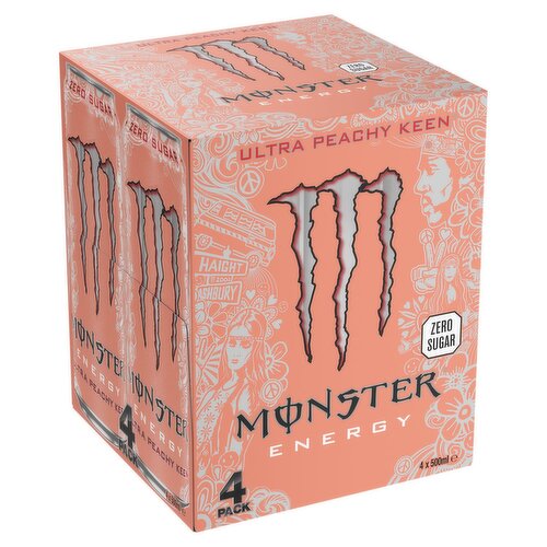 Monster Energy Ultra Peach Keen Cans 4 Pack (500 ml)