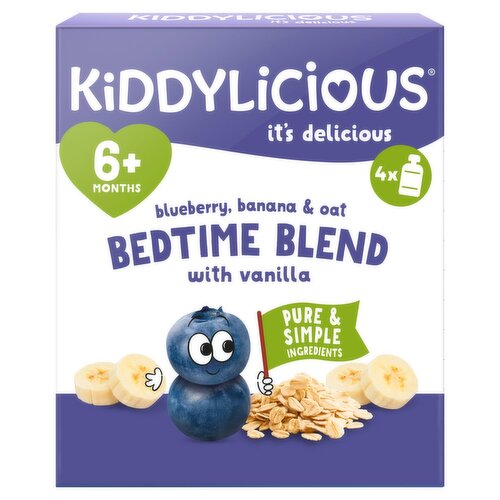 Kiddlylicious Blueberry Banana & Oat Bed Time Blend with Vanilla Pouch 4 Pack (400 g)