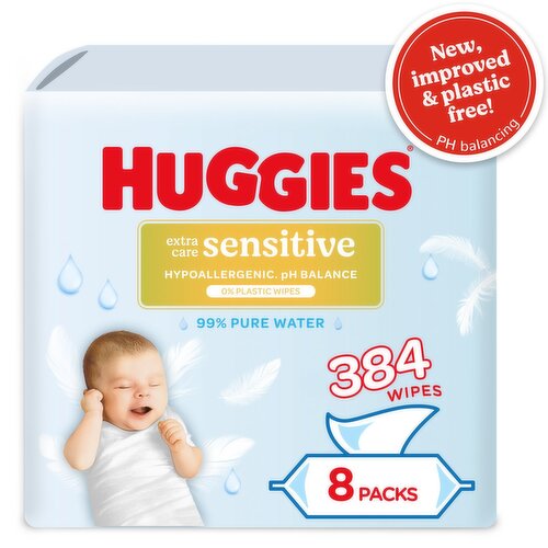 Huggies Pure Extra Care Sensitive Baby Wipes 8 Pack (48 Piece)