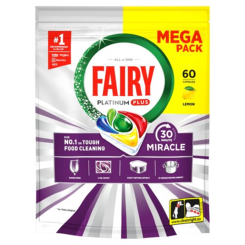 Fairy Platinum Plus 30 Minute Lemon Dishwasher Tablets Mega Pack (60 Piece)