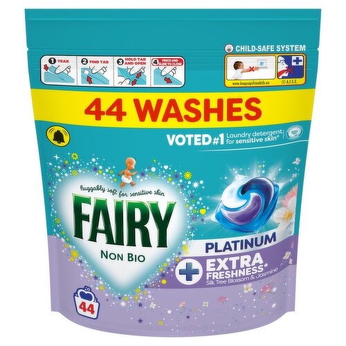 Fairy Non Bio Platinum +Extra Silk Tree Blossom & Jasmine Laundry Pods 44 Wash (1.12 kg)