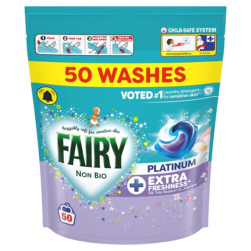 Fairy Non Bio Platinum +Extra Silk Tree Blossom & Jasmine Laundry Pods 50 Washes (1.271 kg)