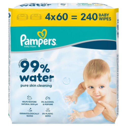 Pampers 99% Water Baby Wipes 4 Pack (60 Piece)