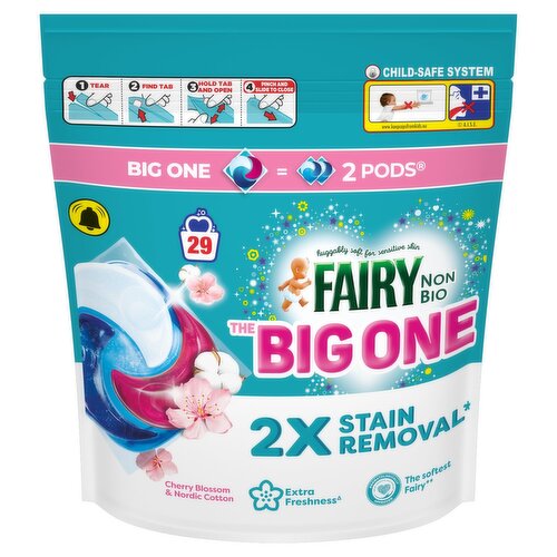 Fairy Non Bio The Big One Cherry Blossom & Nordic Cotton Laundry Pods 29 Washes (1.22 kg)