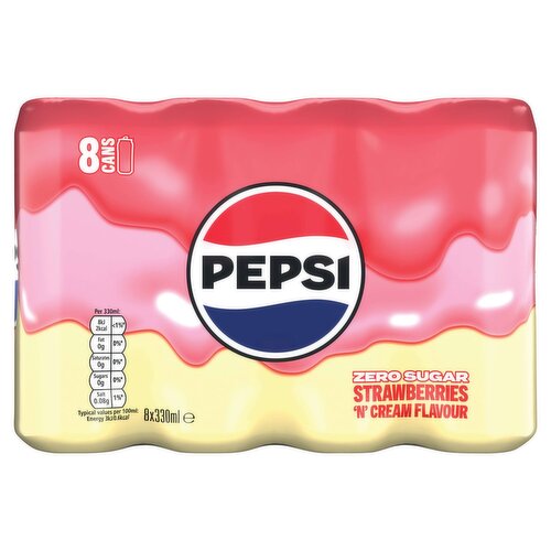 Pepsi Strawberries ''N'' Cream Zero Sugar 8 Pack Can (330 ml)