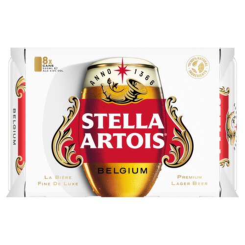 Stella Artois Belgium Premium Lager Can 8 Pack (500 ml)