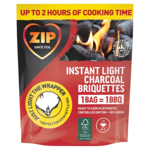 Zip Instant Light Charcoal Briquettes Bag (750 g)