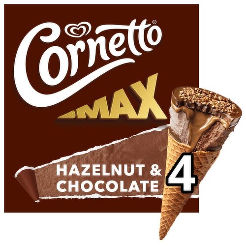 Cornetto Max Hazelnut & Chocolate Ice Cream Cone 4 Pack (90 ml)