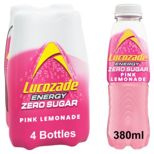 Lucozade Energy Pink Lemonade Zero Sugar Bottle 4 Pack (380 ml)